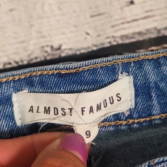 Almost Famous High Waist Distressed Cut Off Light Blue Denim Jean Shorts Size 9 - Picture 15 of 16